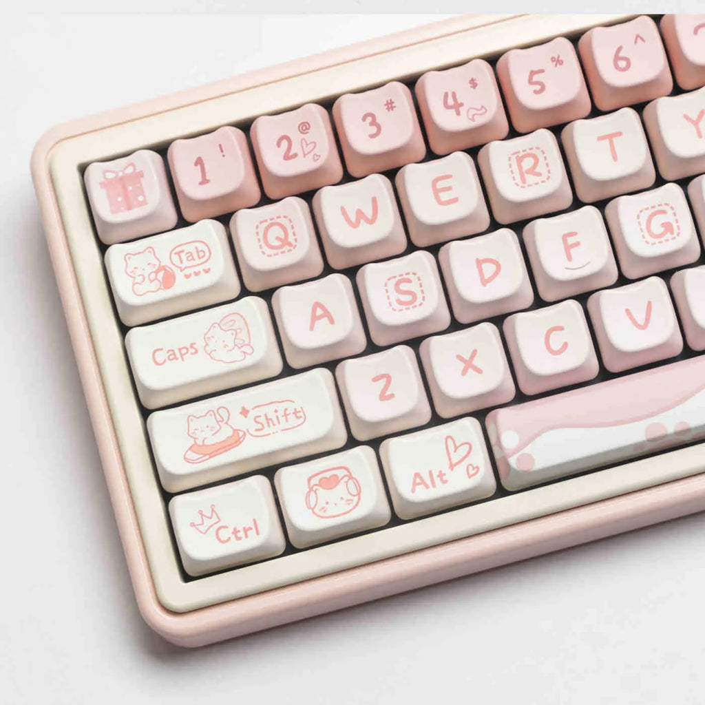 Complete PBT sublimation keycap set for mechanical keyboards showing 98+ keys with universal compatibility