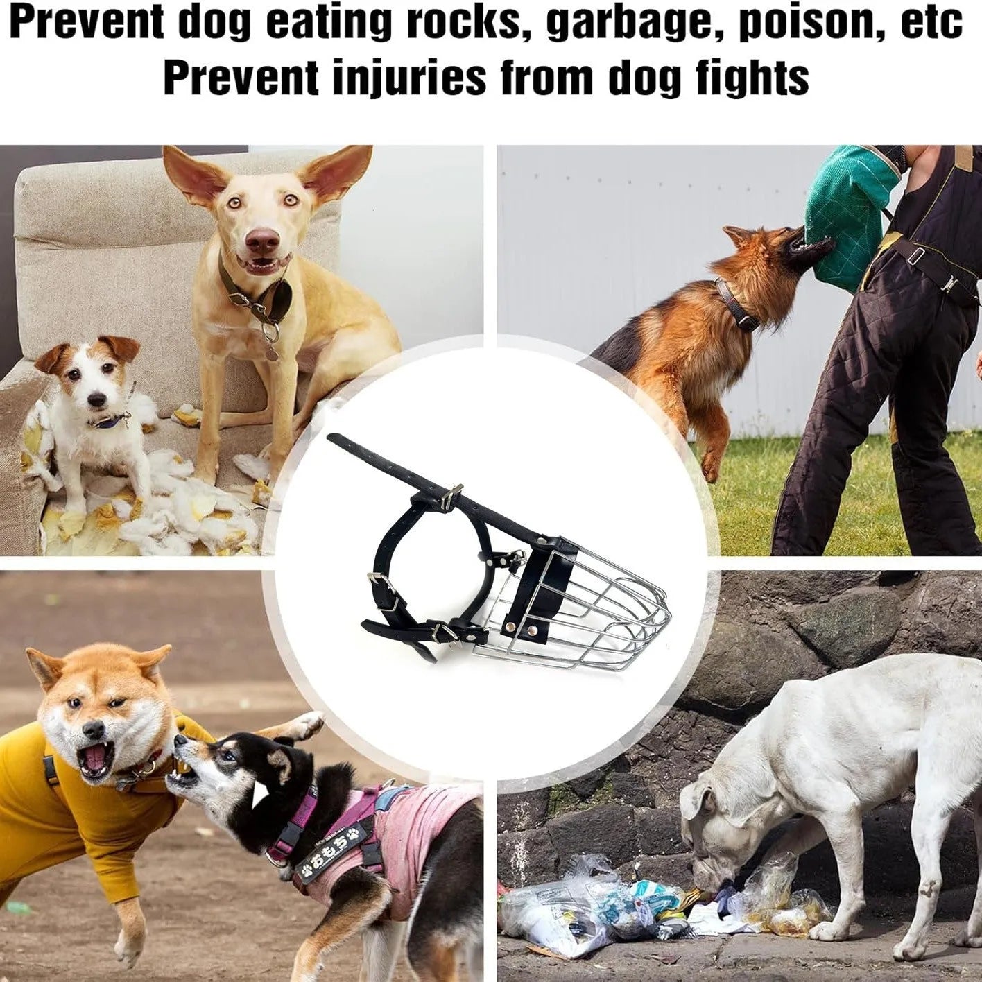 Black metal wire basket muzzle for Golden Retriever and German Shepherd dogs