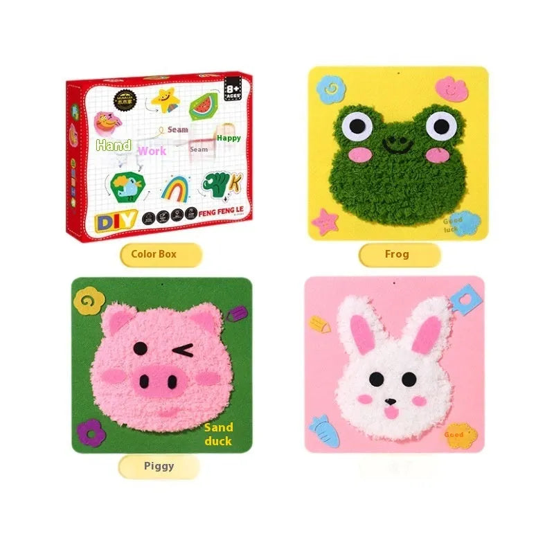 Children's cartoon animal wool embroidery painting kit with cloth base and multiple animal designs