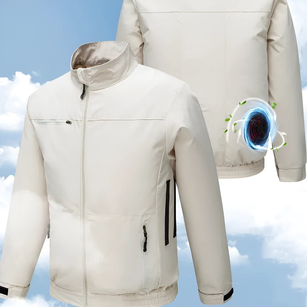 Men's smart air conditioning jacket with cooling fan vents for outdoor summer work in black colour