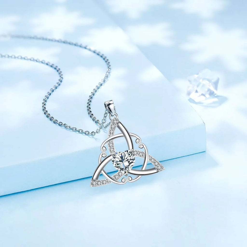 Celtic knot geometric pendant necklace in copper with electroplated blue finish for women