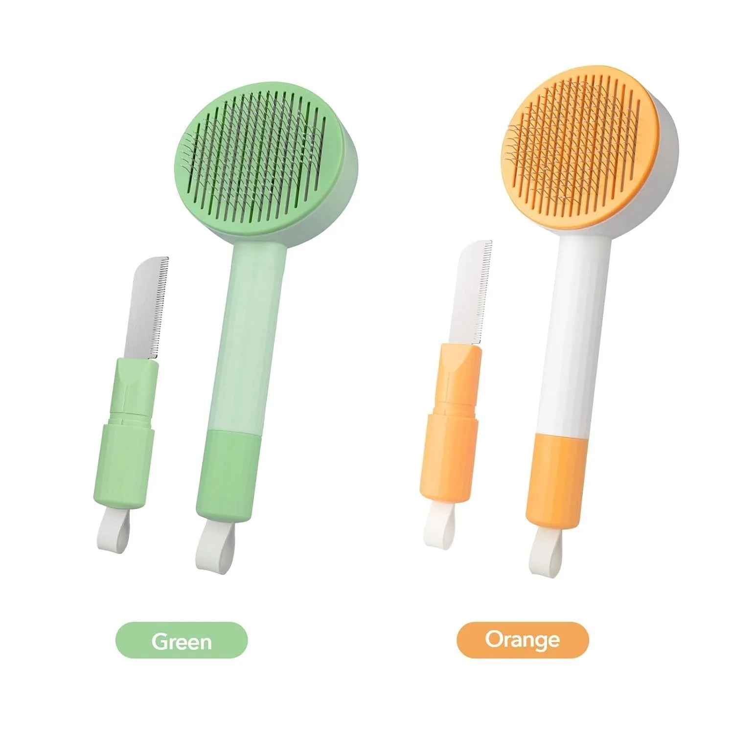Green pet grooming brush with stainless steel teeth for deshedding cats and dogs