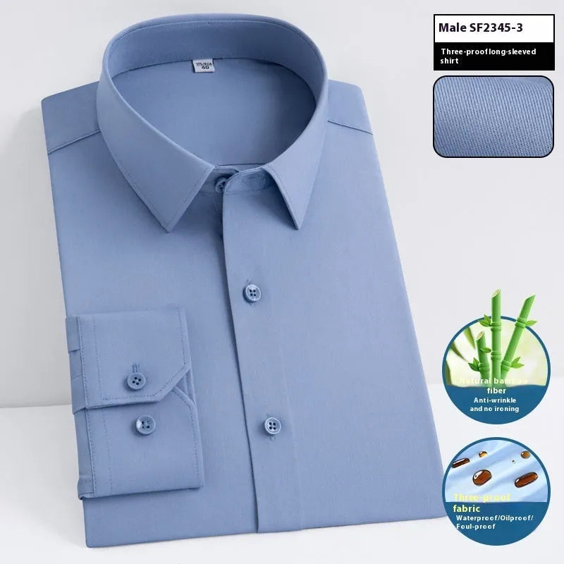 Men's waterproof bamboo fibre business shirt in slim fit cardigan style with square collar
