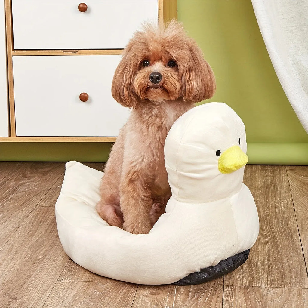 Blue duck-shaped pet bed sofa for small dogs and cats with fluffy polyester material
