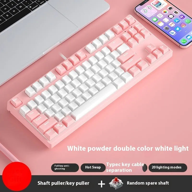 87 key wired mechanical gaming keyboard with two-colour keycaps and metal construction