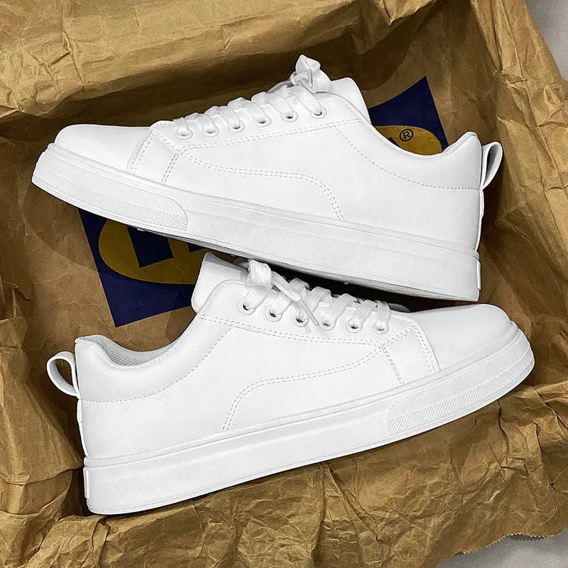 Men's low-top Korean-style sneakers in black, white or black with white sole options