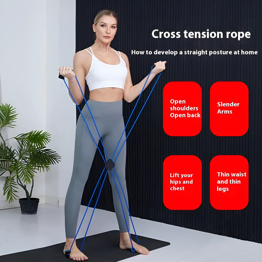 Blue eight-character puller resistance band for shoulder fitness training
