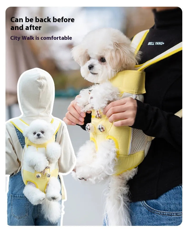Soft canvas pet chest carrier bag with animal pattern in multiple colour and size options.