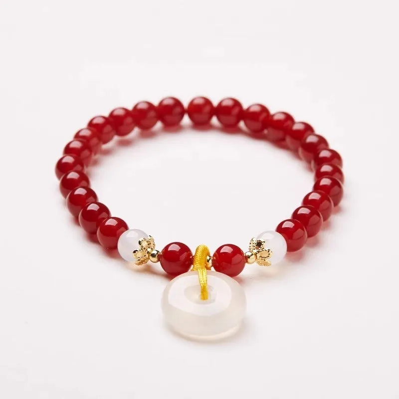 Handmade natural jinsi jade safety buckle bracelet with 6mm beads in Chinese traditional style