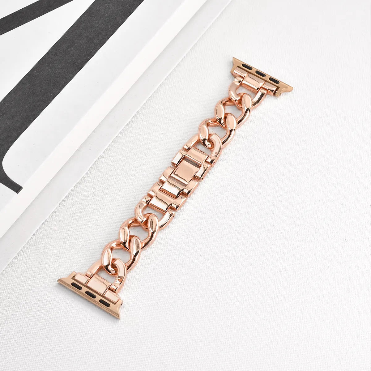 Silver metal chain strap for Apple Watch with 22mm connector on a watch case