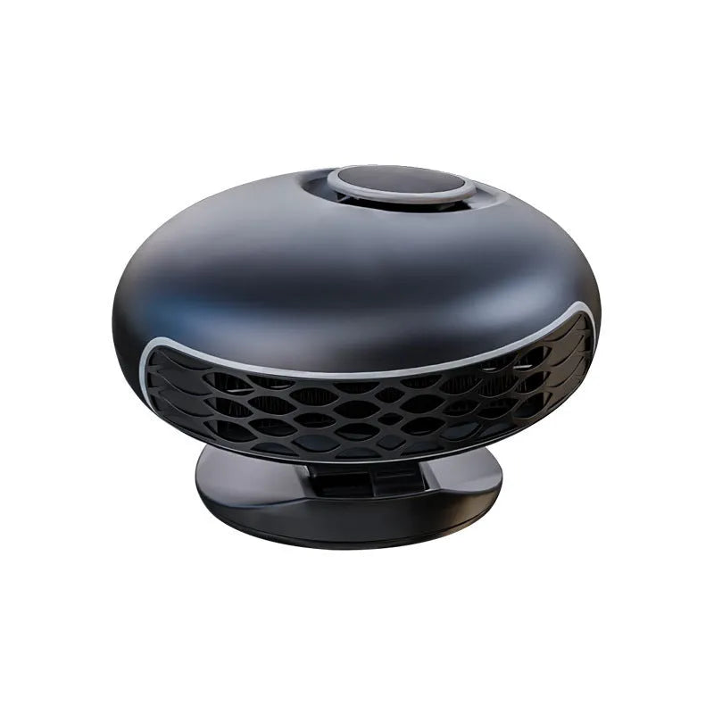 Black ABS car warm air blower heater for defrosting with long power cable, 12V or 24V model.