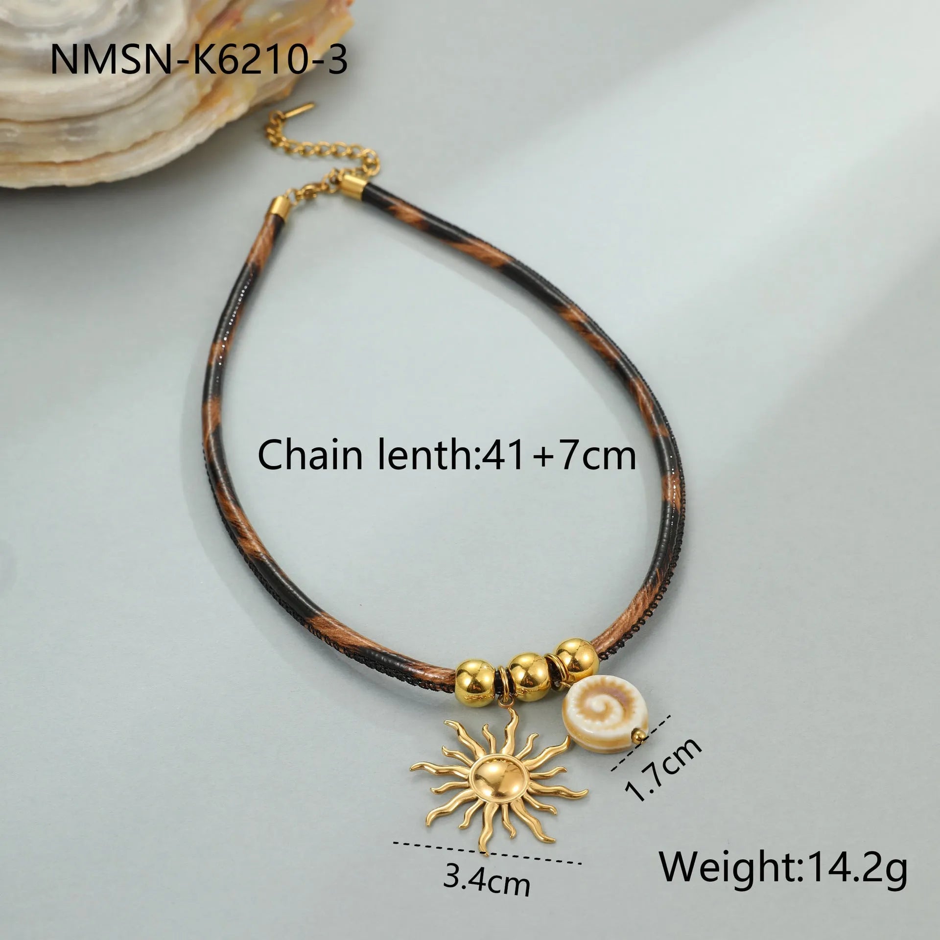 Geometric leopard stainless steel necklace with gold electroplated finish on adjustable 41-50cm chain
