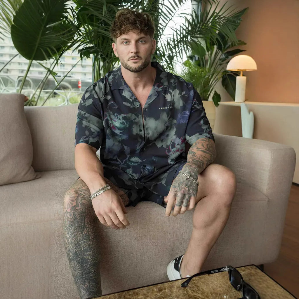 Men's printed loose-fit short sleeve top with flower pattern in multiple colour options