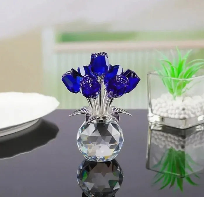 Geometric K9 crystal glass rose ornament in a choice of seven colours on a plain background.