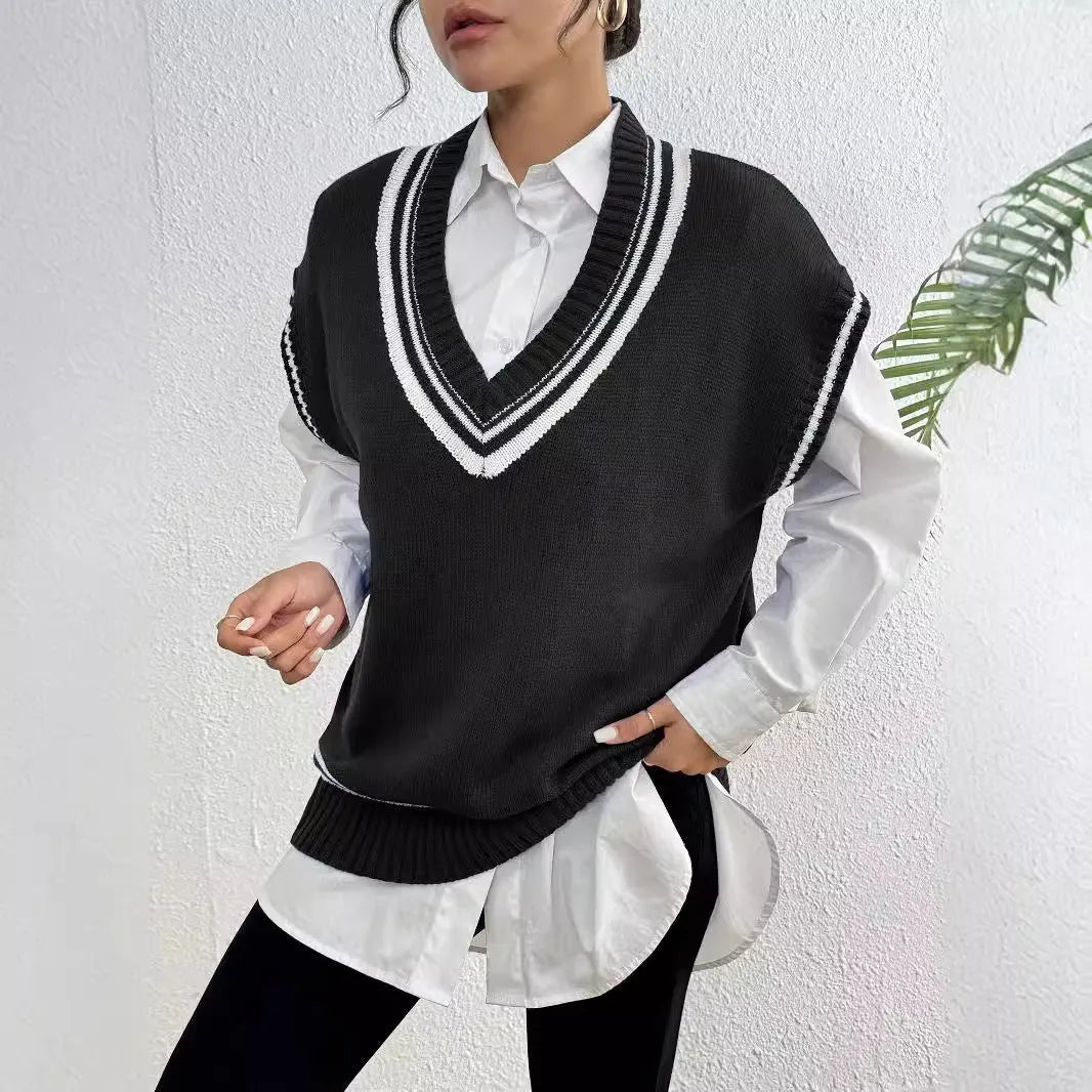 Women's loose fit wool blend vest sweater in blue colour free size pullover