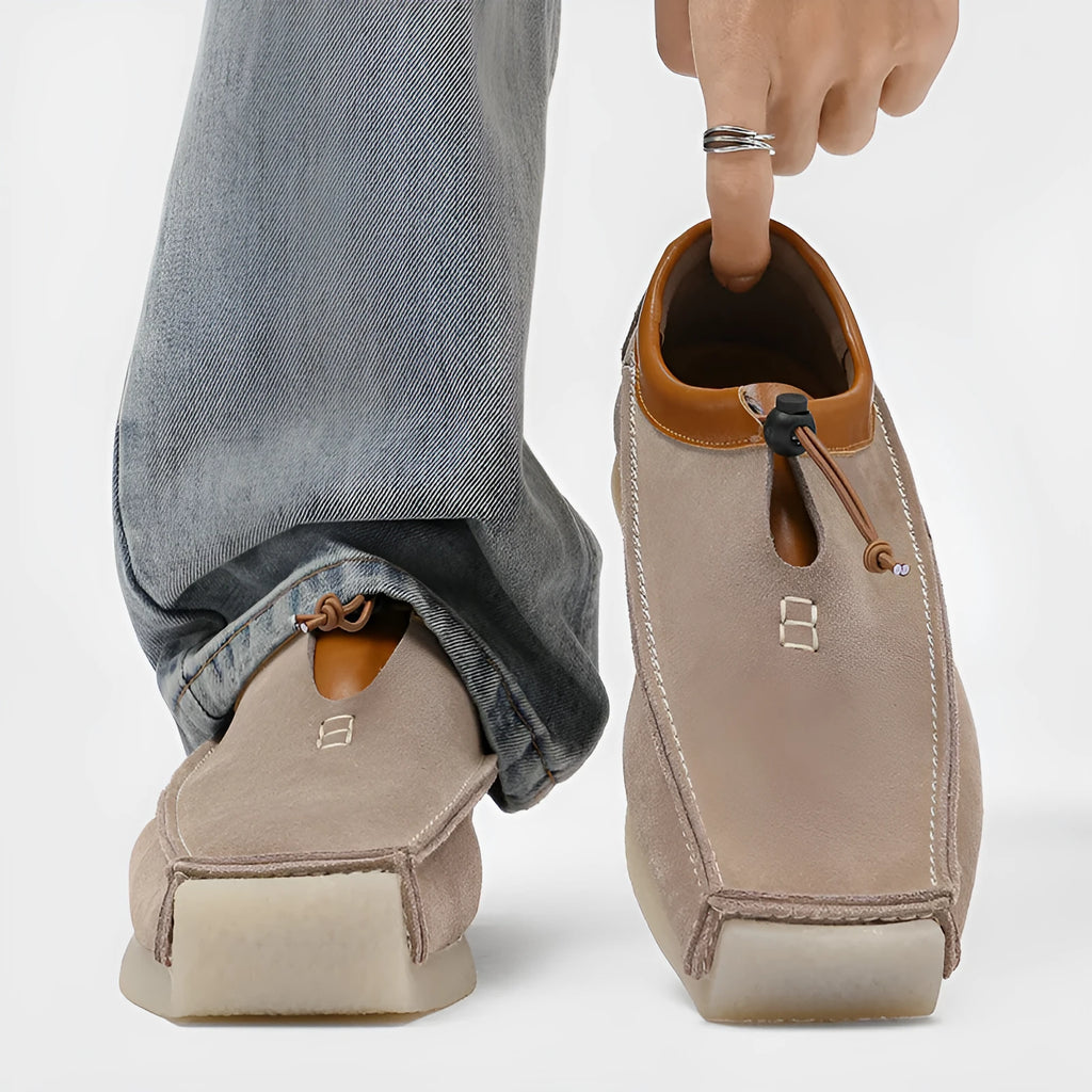 Casual plus size high-top loafers for men in beige suede leather with lace-up closure and rubber sole