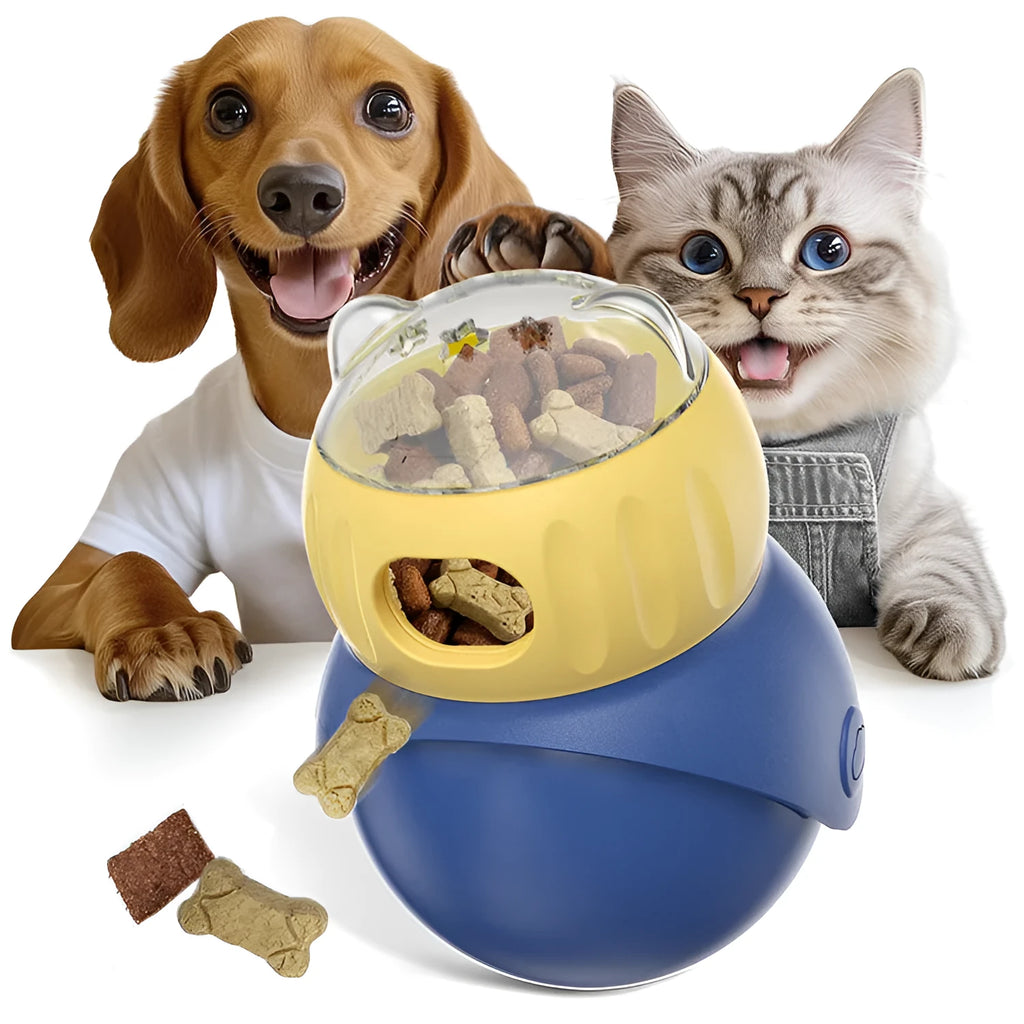 Morandi yellow and blue owl-shaped self-service cat puzzle feeder toy