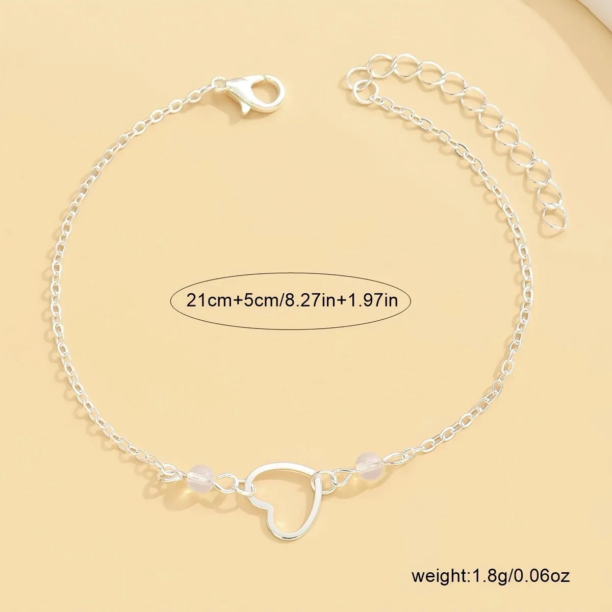 Gold or silver adjustable anklet with heart-shaped pendant, simple geometric women's jewellery