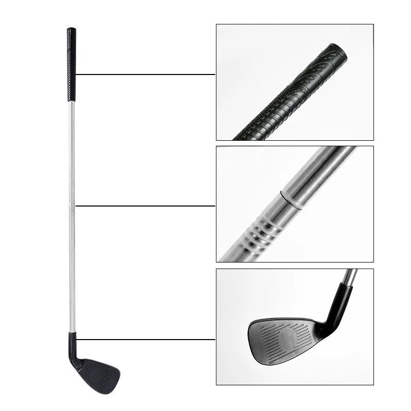 Metal golf practice putting club shown in adult size and children's size options for outdoor use.