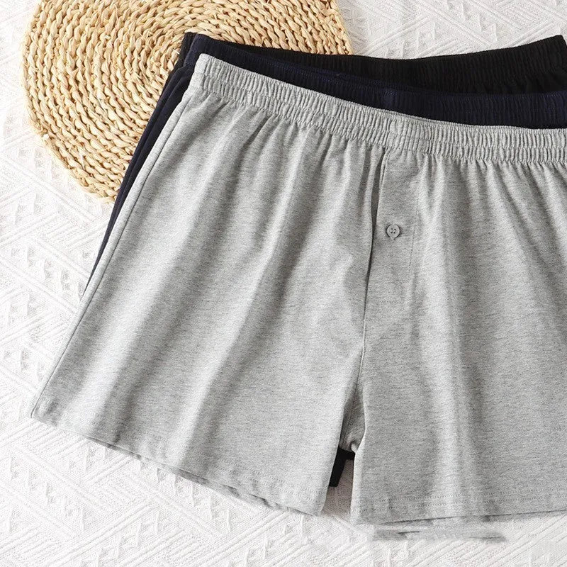 Men's pure cotton boxer shorts in light grey colour with high waist design and loose fit