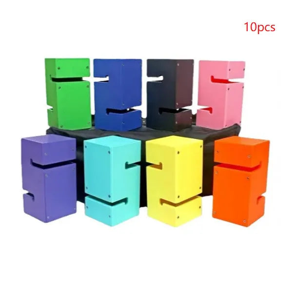 Team building game equipment set with ABS tower blocks, ropes, and connection components for outdoor group activities