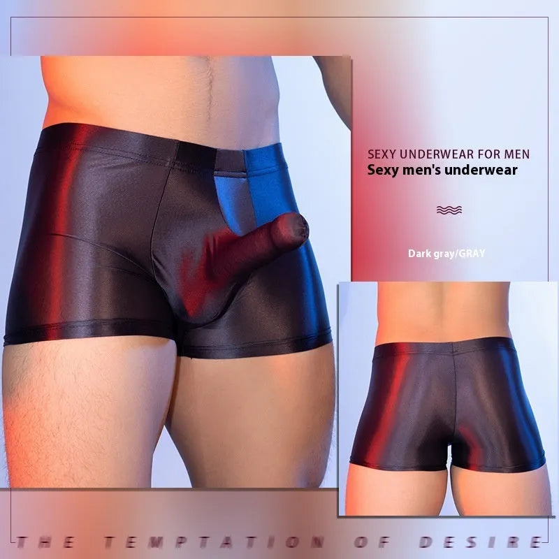 Men's red elephant print boxer shorts on a mid-waist mannequin, showing seamless construction.