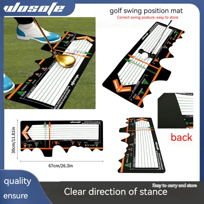Black neoprene golf swing stance auxiliary pad for alignment and posture training