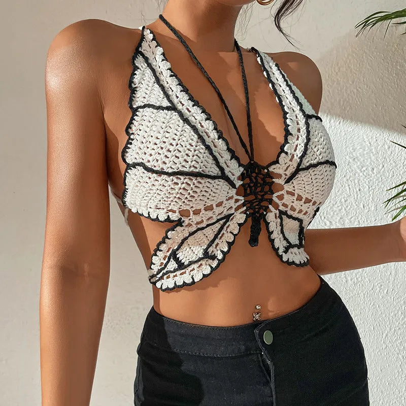 Black women's two-piece acrylic bikini swimsuit on a white background