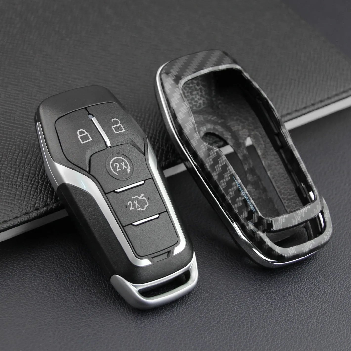 A plastic protective cover for a car key remote control, shown in a single shell style.