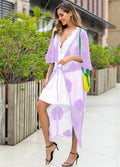 Light purple lace embroidery beach cardigan dress for women, free size with cotton lining.