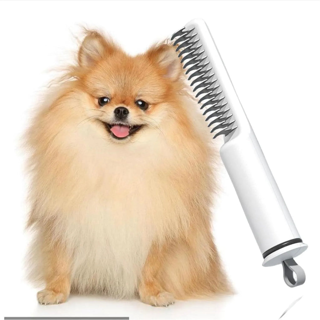 Stainless steel dematting comb for pet grooming with ergonomic handle in pink or white