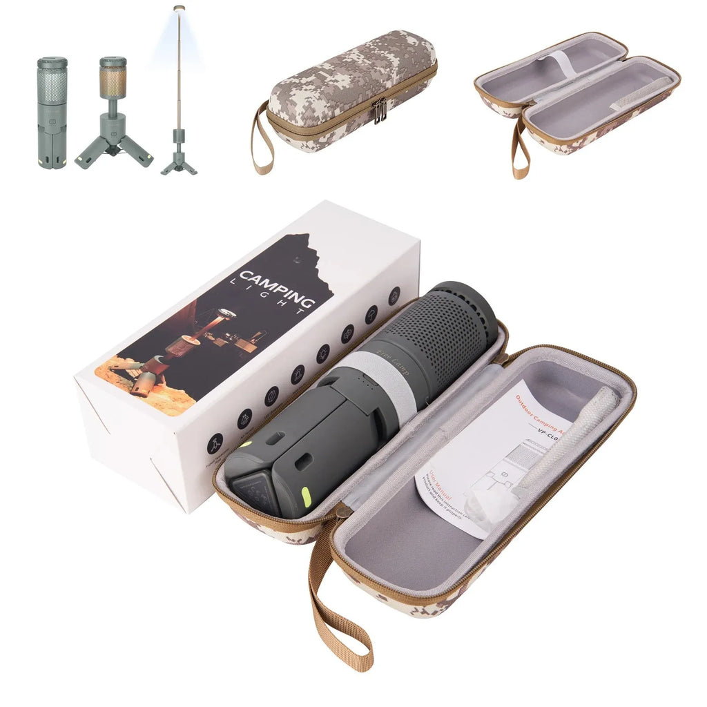 Portable LED camping light in creamy white or dark grey colour with button switch