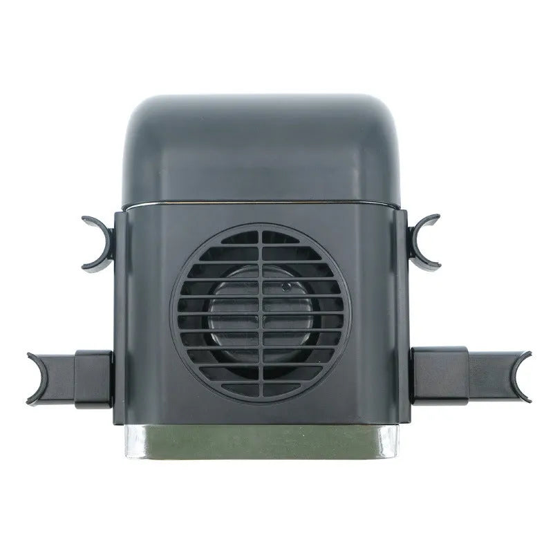 Black car seat cooling fan mounted on seat pillow rod with 3-speed adjustable USB and 50-inch cable
