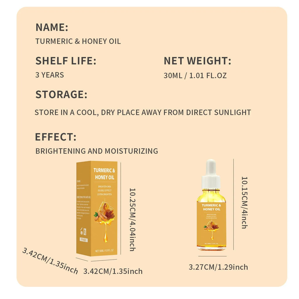 30ml turmeric honey essential oil bottle with neutral packaging for facial beauty application