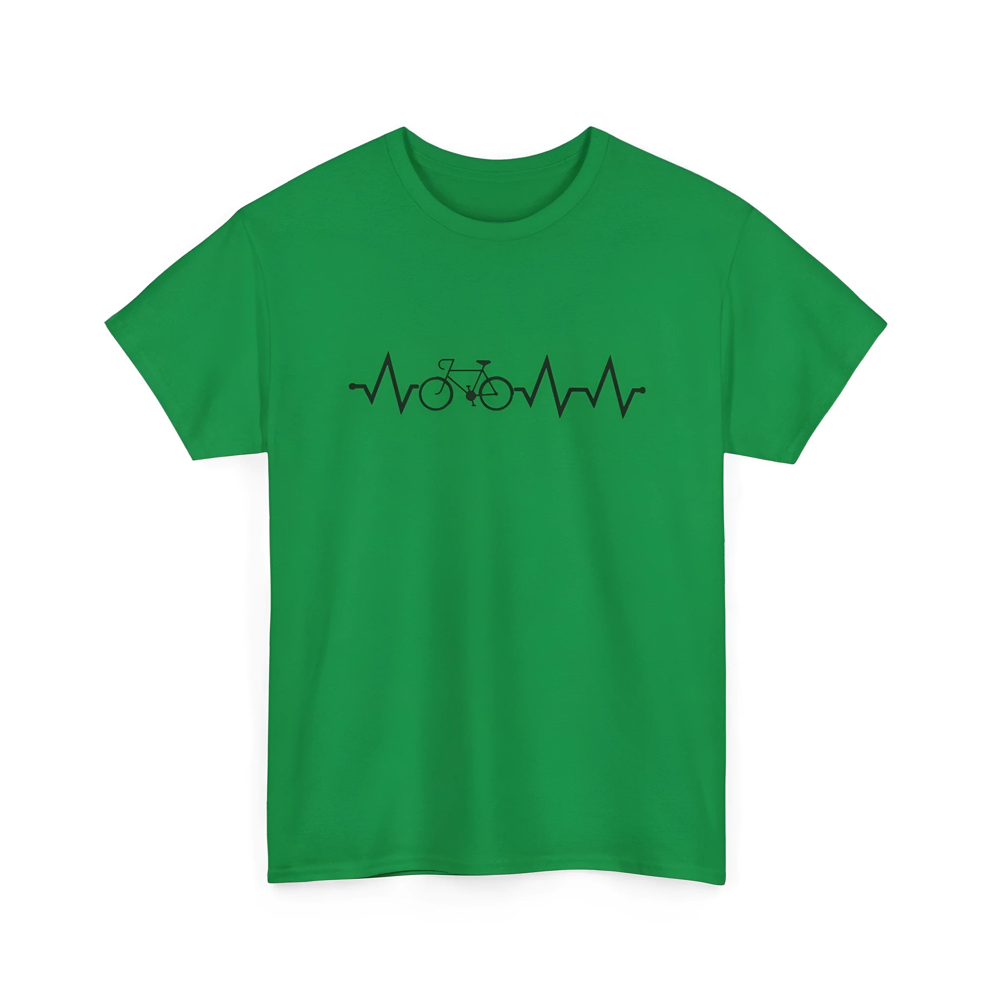 Green cotton t-shirt with white letter print pattern showing short sleeves and regular fit