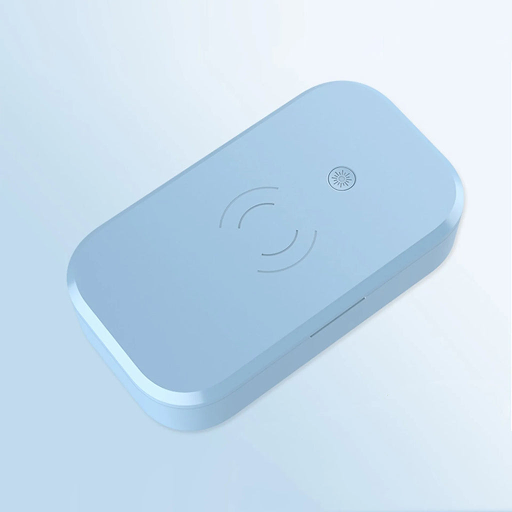 Ultraviolet disinfection box for nail tools with wireless phone charging in multiple colour options