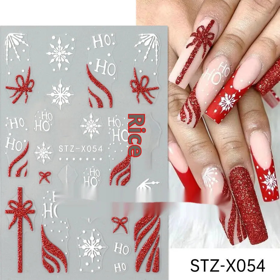 Set of 60 black and silver cartoon pattern nail strip stickers with plastic application patch.