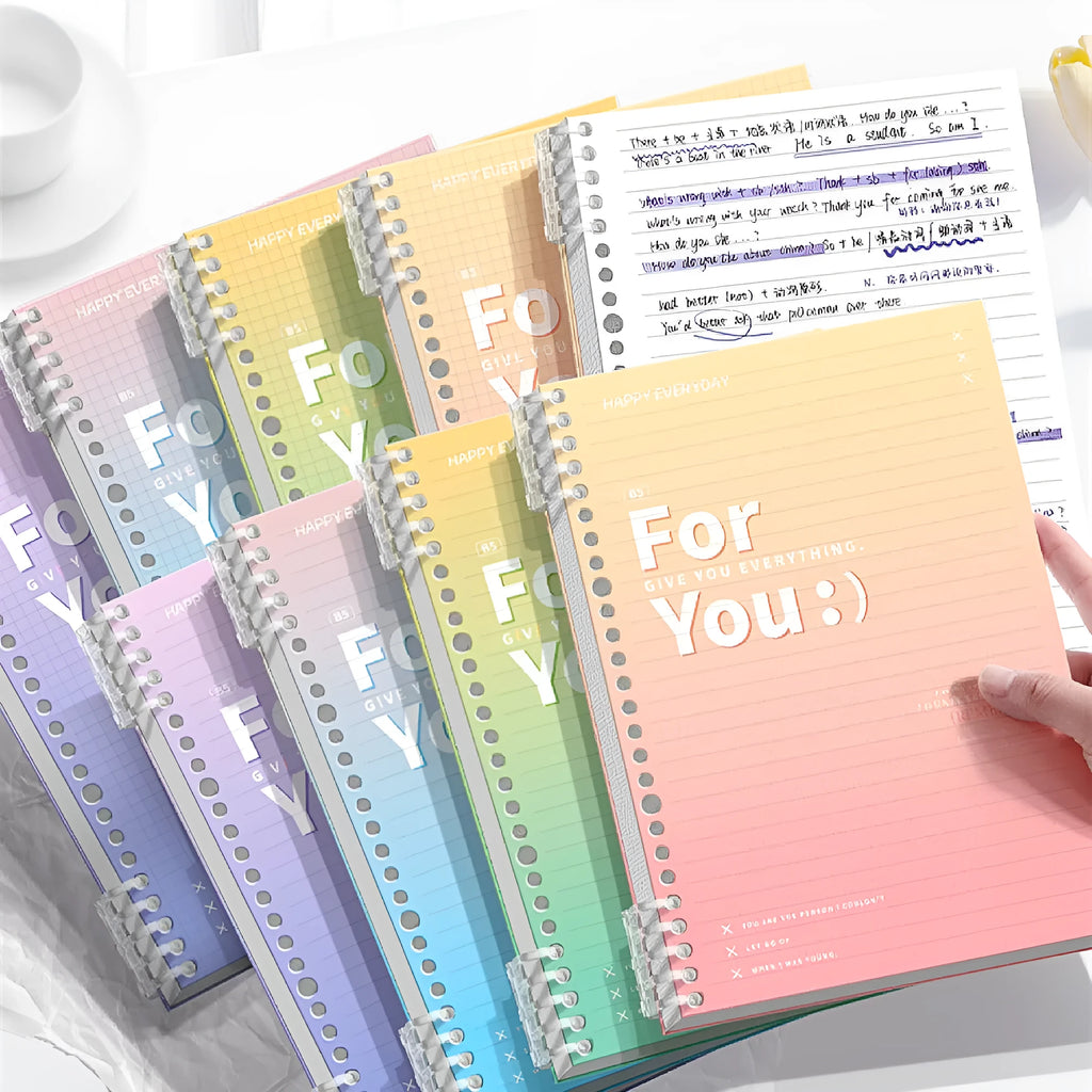 Removable coil gradient notepad in green, blue, pink, purple colours with A4 and B5 size options