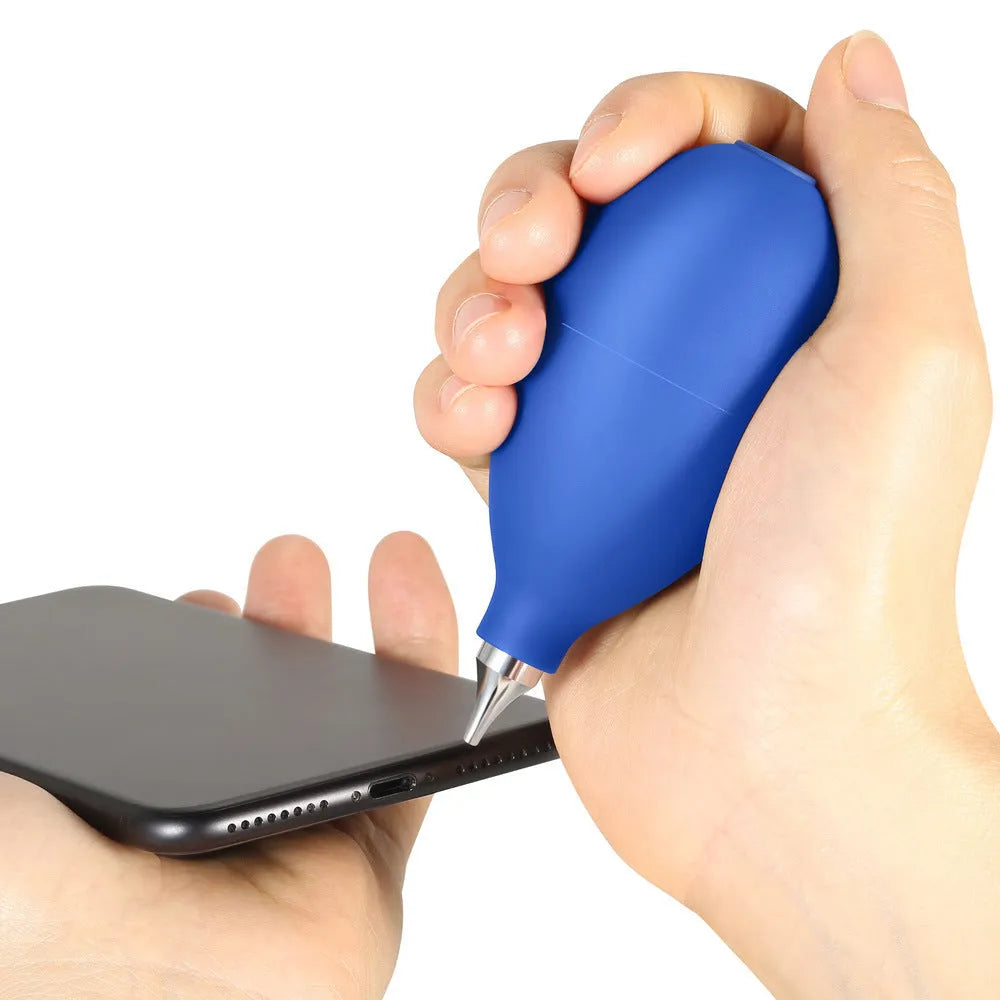 Blue rubber handheld dust blower cleaning tool for cameras and phones