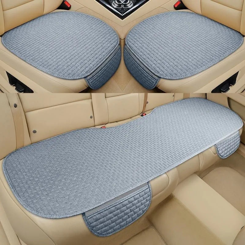 Linen car cushion with plaid pattern in choice of colours including black and red, coffee, or cream
