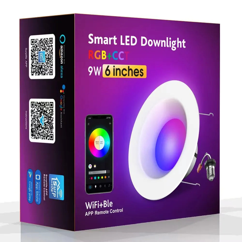 Smart WiFi Bluetooth RGBW colour changing ceiling lamp with aluminium housing and PC shade.