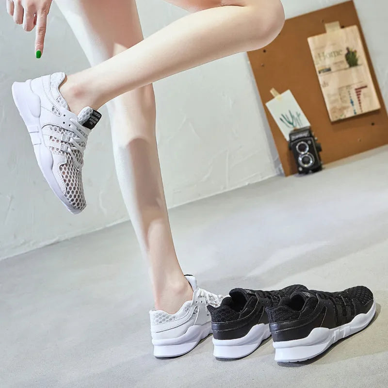 Breathable hollow-out mesh casual sneaker on a white background, showing round toe and slip-on design.