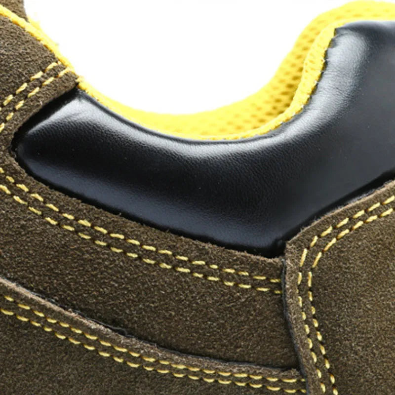 Bronze leather safety shoes with steel toe cap and non-slip sole design