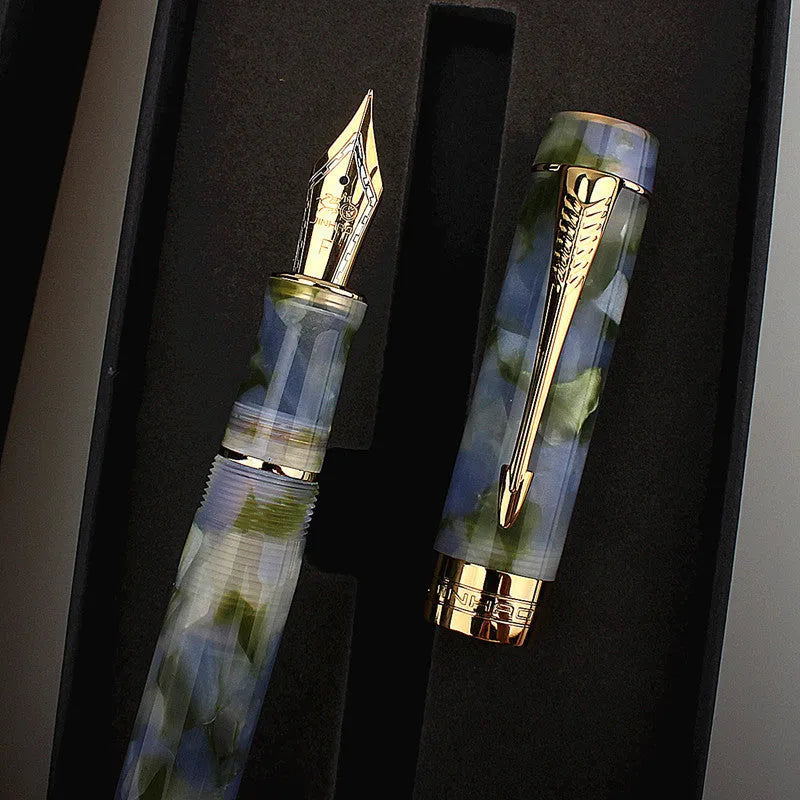 Deep bath green metal ballpoint pen showing three tip size options: 0.5mm fine, 0.7mm medium, and 1.0mm graphic art