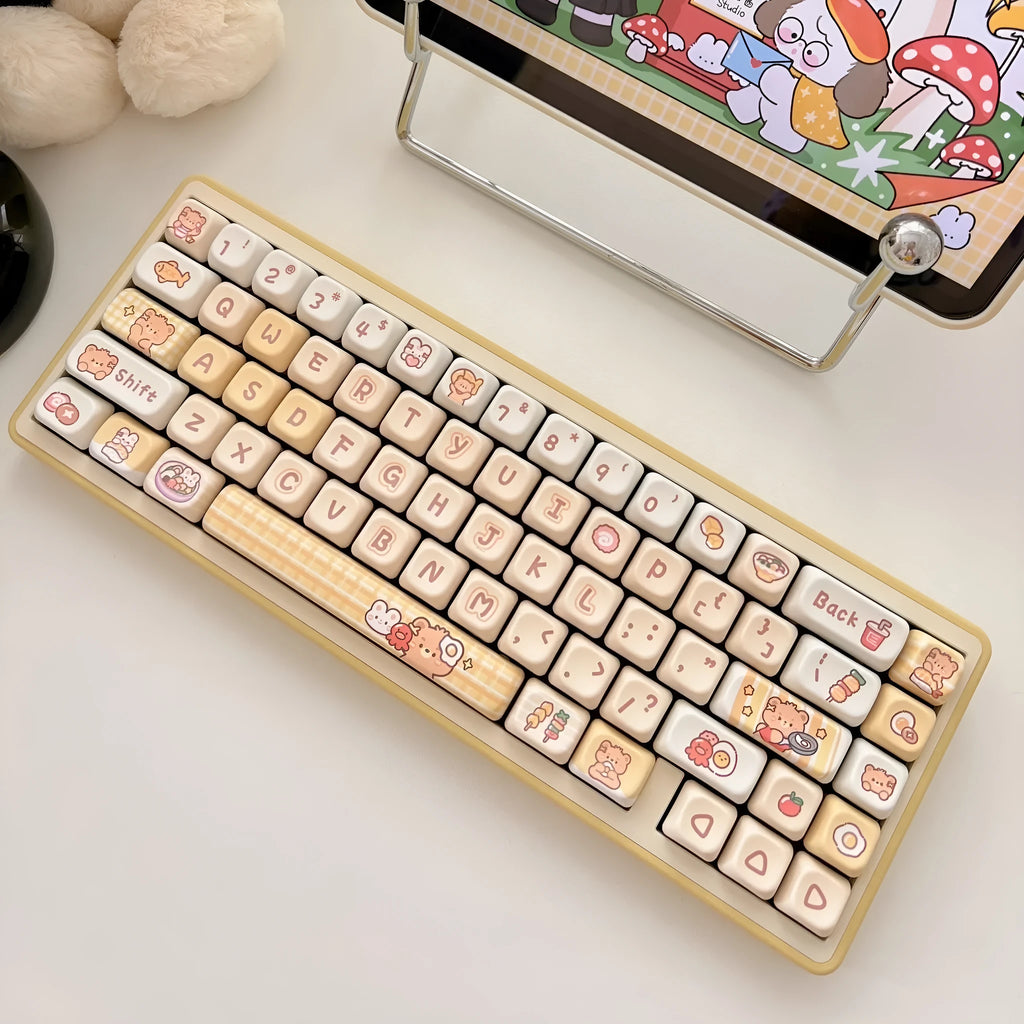 Rabbit Bear Restaurant themed PBT keycap set with thermal sublimation printing, EOA height profile