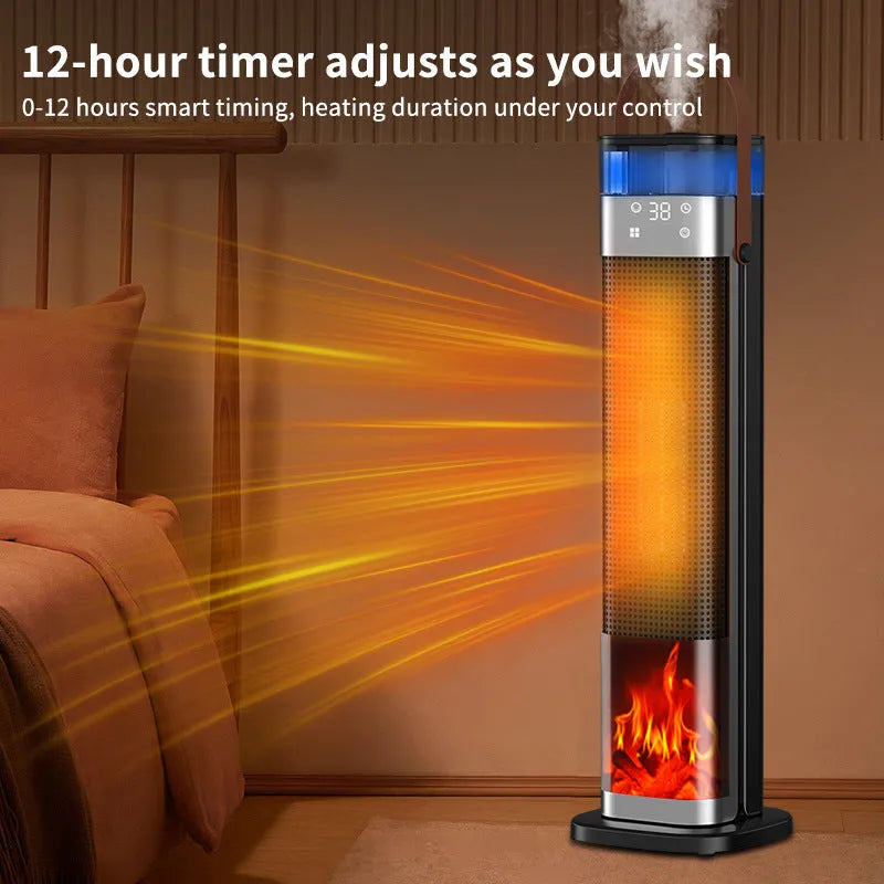 Tall vertical intelligent heater with humidification function and remote control
