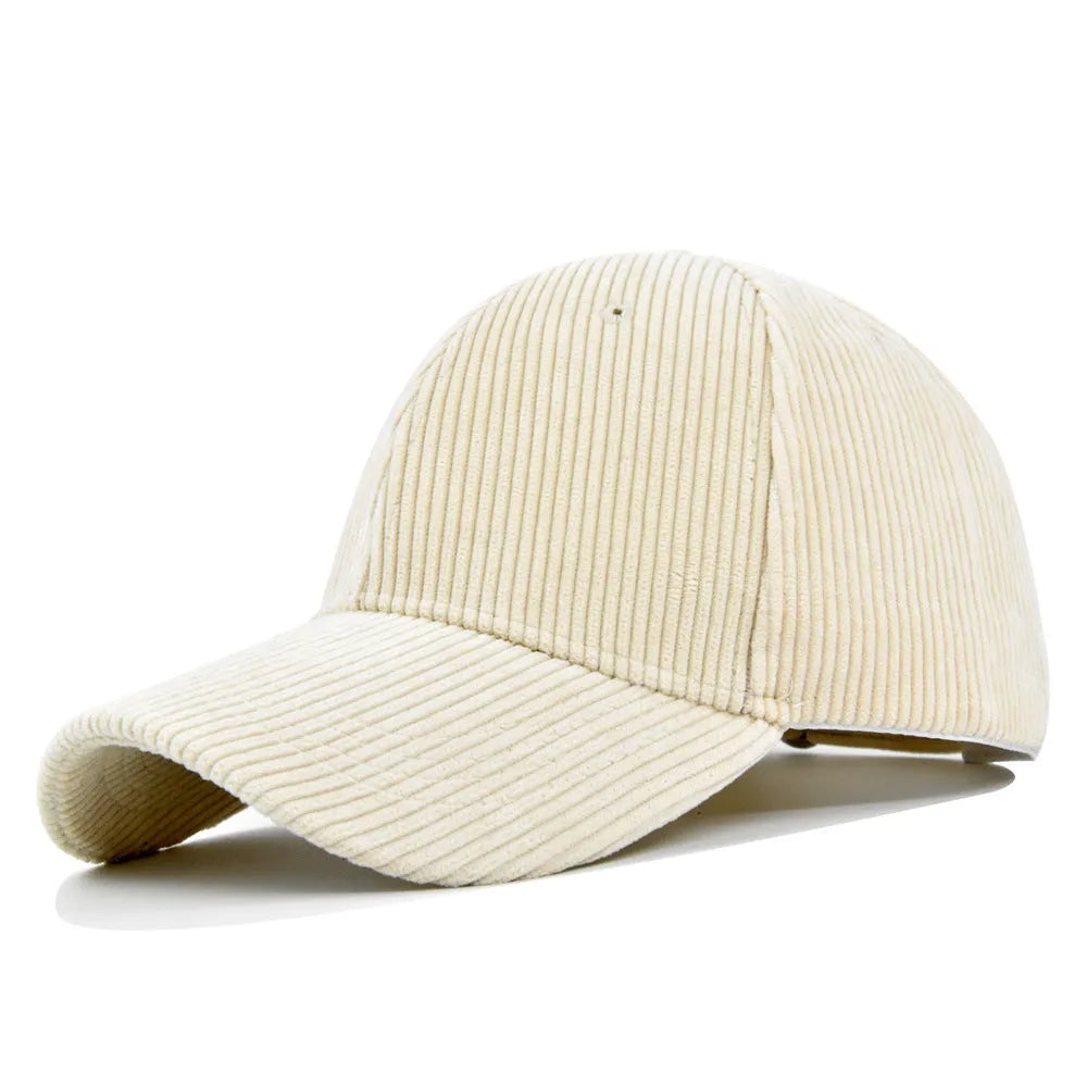 Cotton corduroy peaked cap for men with flat brim in black colour