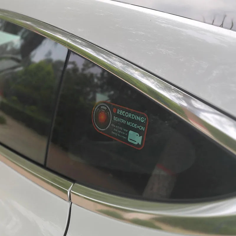 Tesla Sentinel Mode warning stickers PVC electrostatic vinyl 11x5cm English version