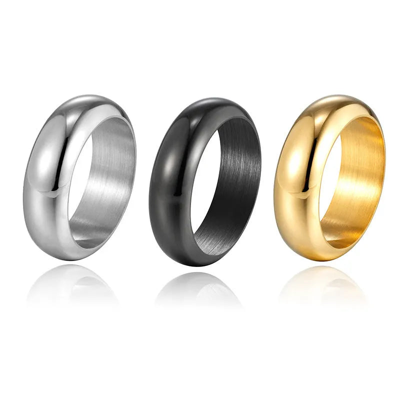 Glossy titanium steel electroplated ring in gold, black or steel colours, sizes 7-12