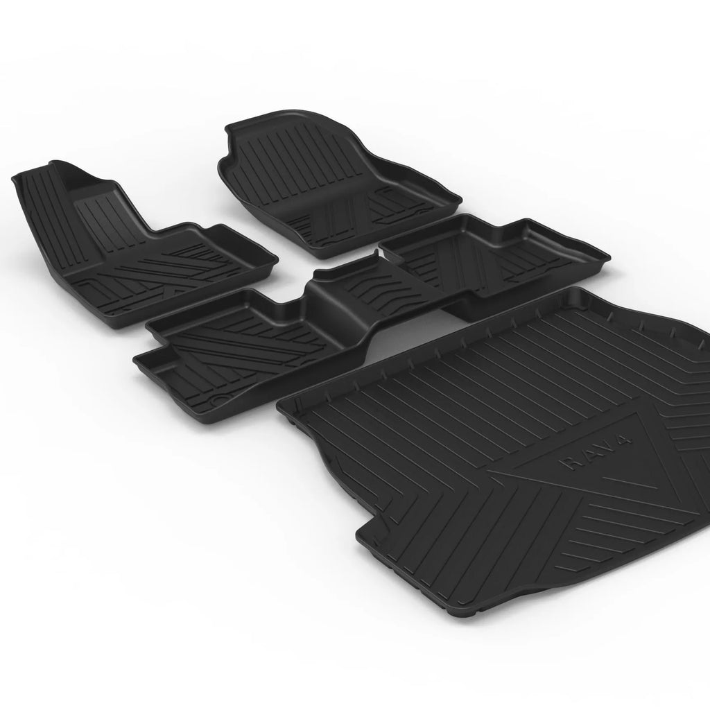Black TPE car trunk pad with carbon fibre pattern installed in vehicle tailbox
